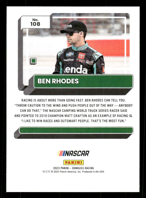 Ben Rhodes 2023 Panini Donruss Racing Silver Drivers Base Back of Card