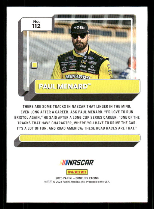 Paul Menard 2023 Panini Donruss Racing Silver Drivers Base Back of Card