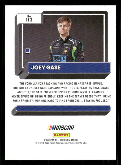 Joey Gase 2023 Panini Donruss Racing Silver Drivers Base Back of Card