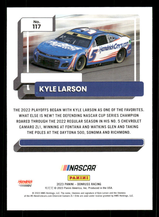 Kyle Larson 2023 Panini Donruss Racing Silver Cars Base Back of Card