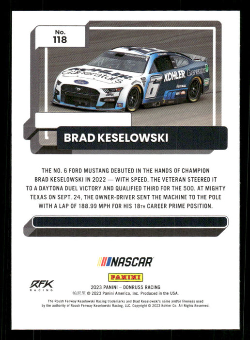 Brad Keselowski 2023 Panini Donruss Racing Silver Cars Base Back of Card