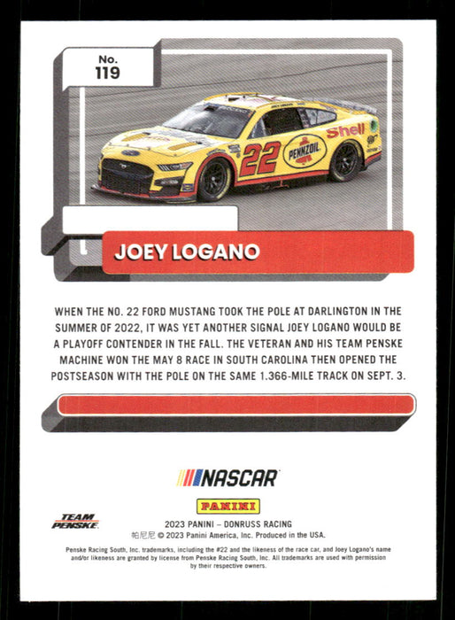 Joey Logano 2023 Panini Donruss Racing Silver Cars Base Back of Card