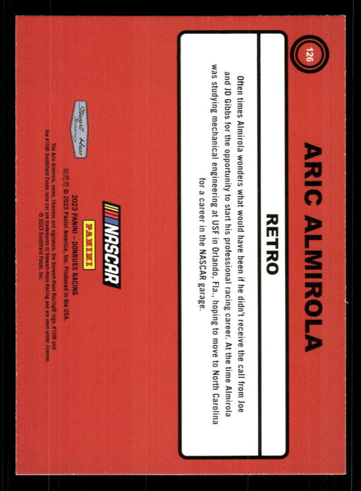 Aric Almirola 2023 Panini Donruss Racing Silver Retro 1990 Base Back of Card