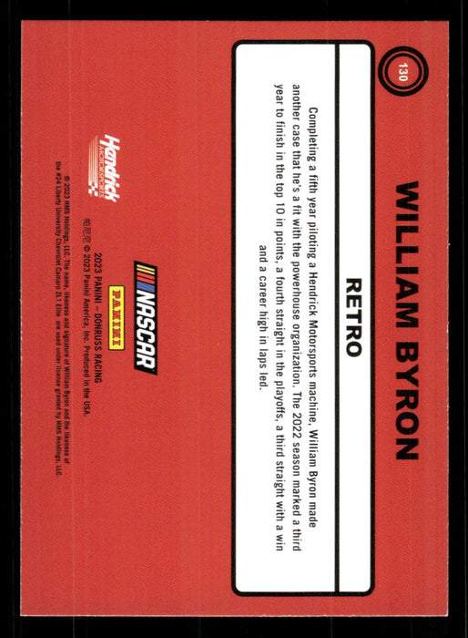 William Byron 2023 Panini Donruss Racing Silver Retro 1990 Base Back of Card