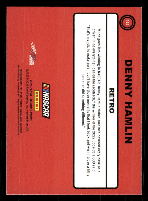 Denny Hamlin 2023 Panini Donruss Racing Silver Retro 1990 Base Back of Card