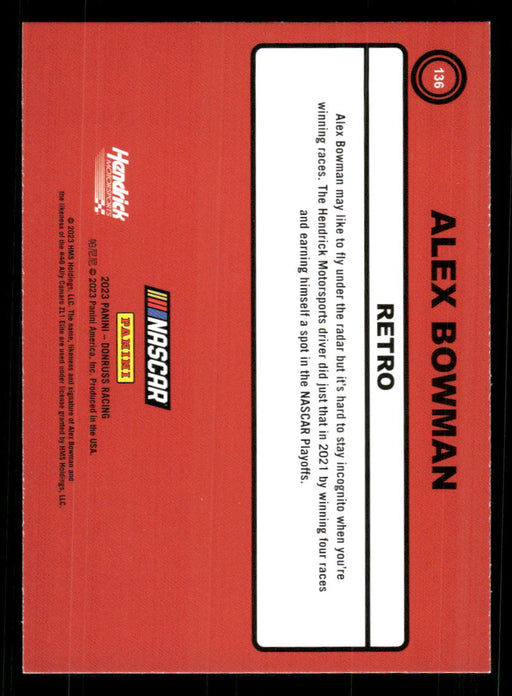 Alex Bowman 2023 Panini Donruss Racing Silver Retro 1990 Base Back of Card