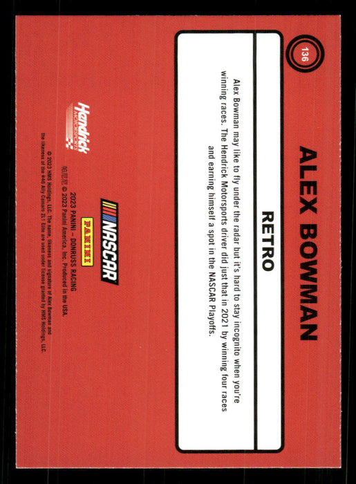 Alex Bowman 2023 Panini Donruss Racing Silver Retro 1990 Base Back of Card