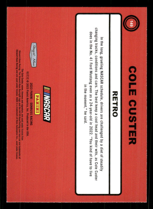 Cole Custer 2023 Panini Donruss Racing Silver Retro 1990 Base Back of Card