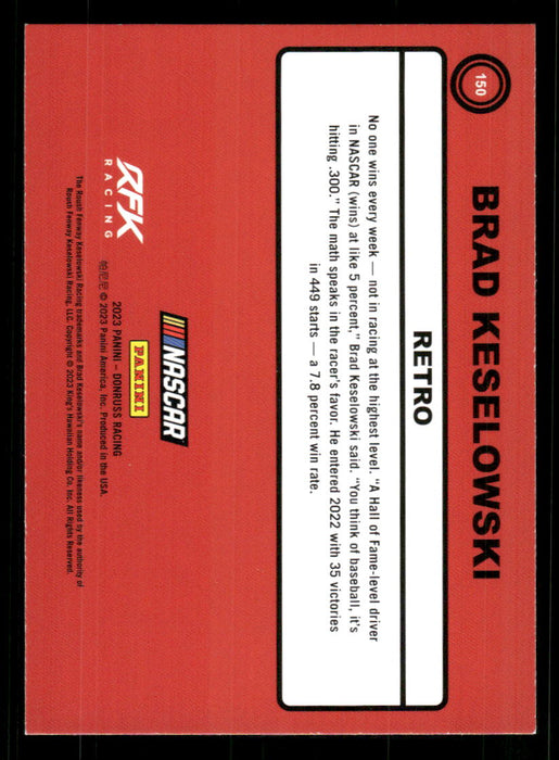 Brad Keselowski 2023 Panini Donruss Racing Silver Retro 1990 Base Back of Card