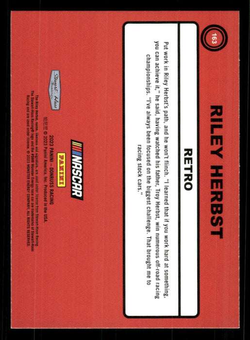 Riley Herbst 2023 Panini Donruss Racing Silver Retro 1990 Base Back of Card
