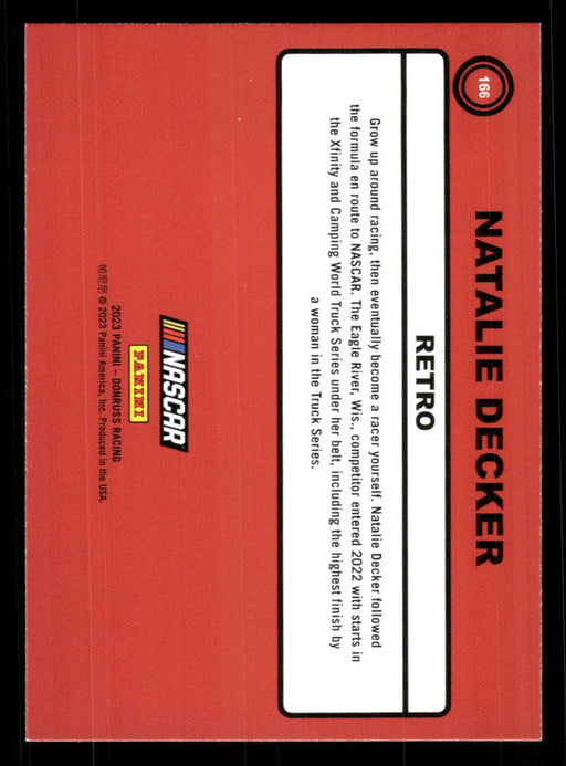 Natalie Decker 2023 Panini Donruss Racing Silver Retro 1990 Base Back of Card