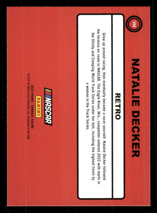 Natalie Decker 2023 Panini Donruss Racing Silver Retro 1990 Base Back of Card