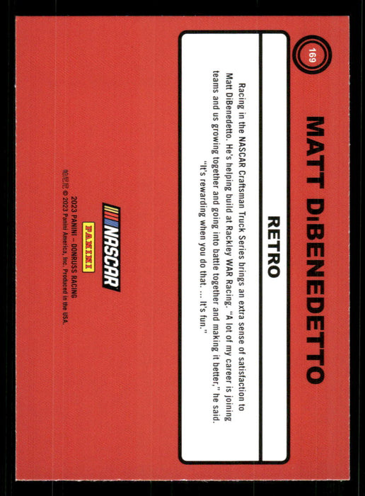 Matt DiBenedetto 2023 Panini Donruss Racing Silver Retro 1990 Base Back of Card