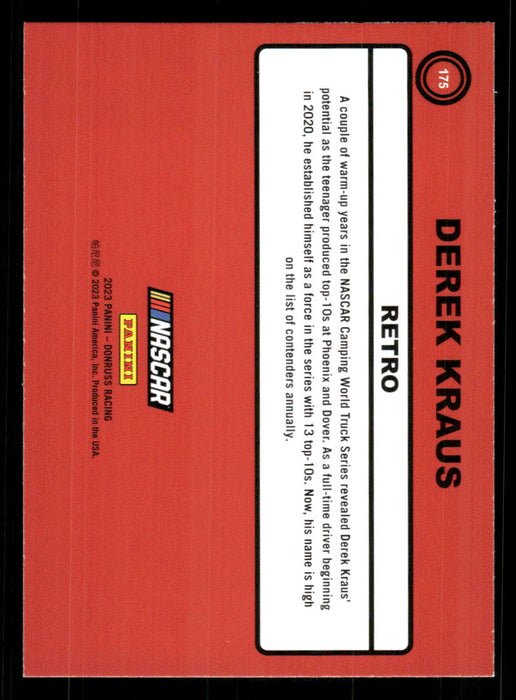 Derek Kraus 2023 Panini Donruss Racing Silver Retro 1990 Base Back of Card