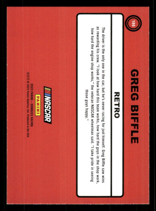 Greg Biffle 2023 Panini Donruss Racing Silver Retro 1990 Base Back of Card