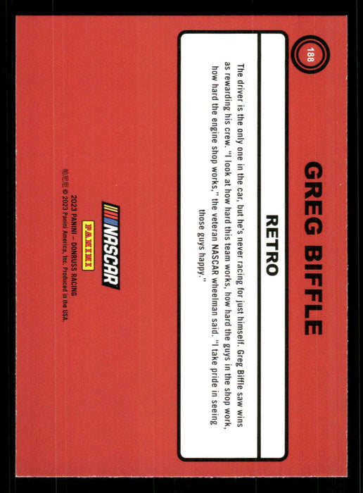 Greg Biffle 2023 Panini Donruss Racing Silver Retro 1990 Base Back of Card