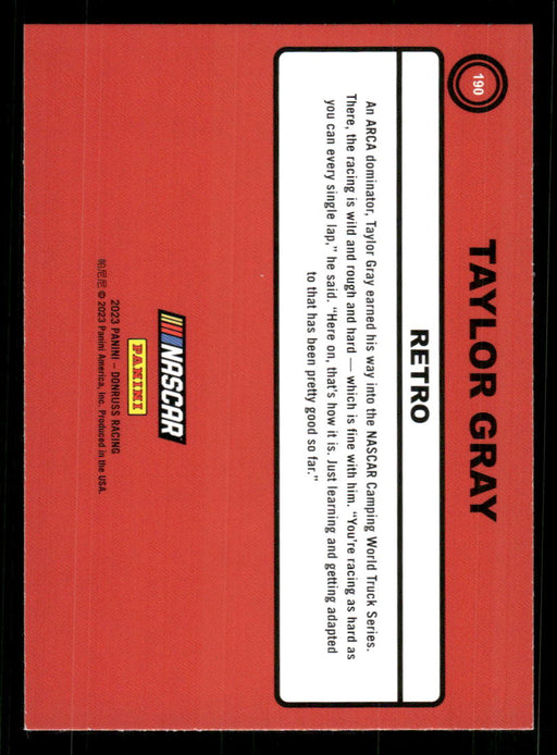 Taylor Gray 2023 Panini Donruss Racing Silver Retro 1990 Base Back of Card