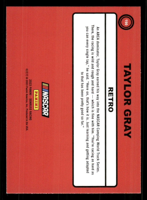 Taylor Gray 2023 Panini Donruss Racing Silver Retro 1990 Base Back of Card