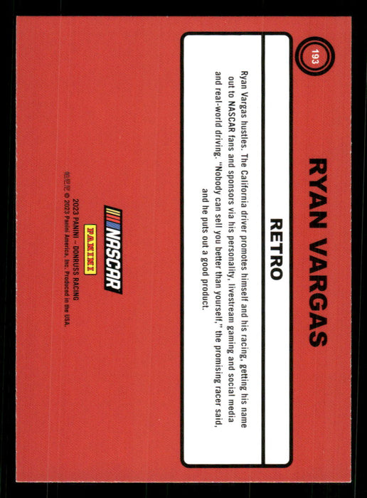 Ryan Vargas 2023 Panini Donruss Racing Silver Retro 1990 Base Back of Card
