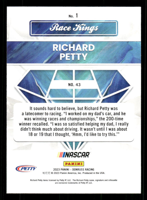 Richard Petty 2023 Panini Donruss Racing Race Kings Base Back of Card