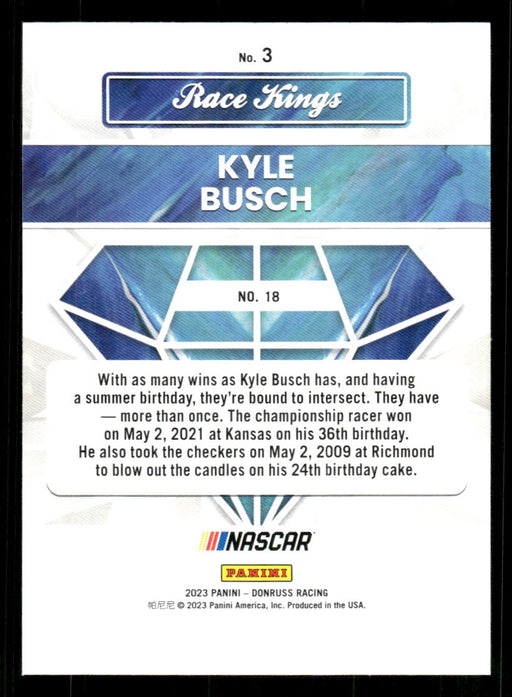 Kyle Busch 2023 Panini Donruss Racing Race Kings Base Back of Card