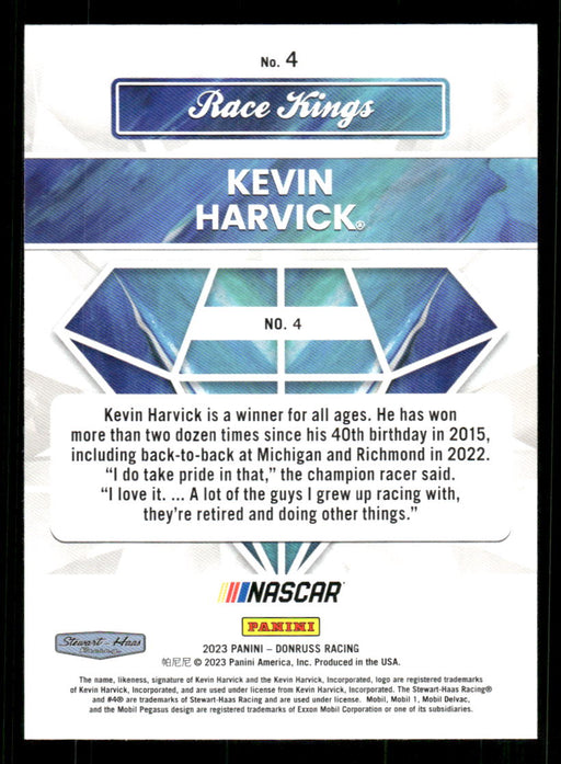 Kevin Harvick 2023 Panini Donruss Racing Race Kings Base Back of Card