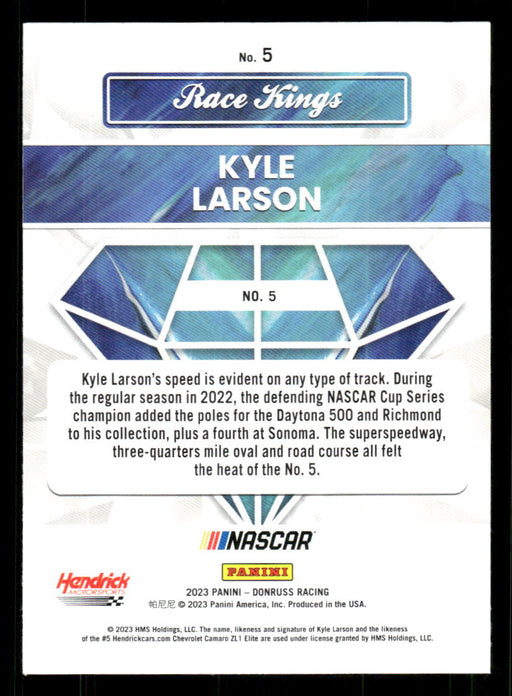 Kyle Larson 2023 Panini Donruss Racing Race Kings Base Back of Card