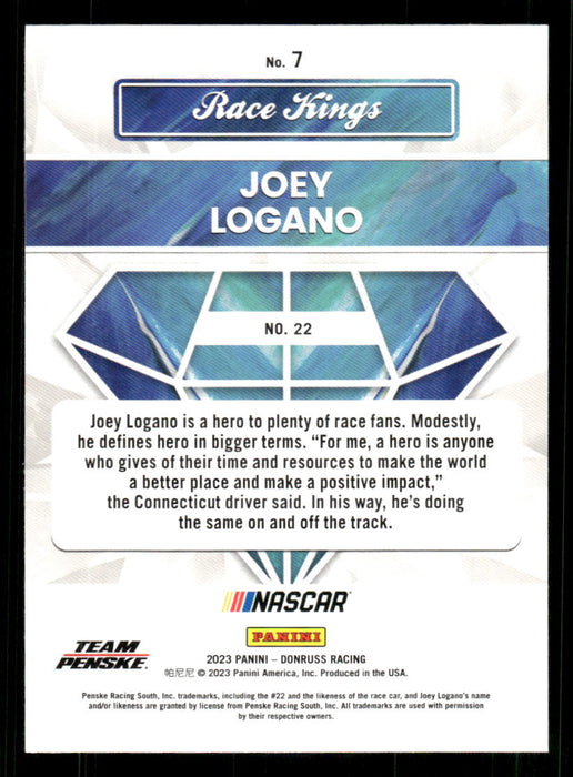 Joey Logano 2023 Panini Donruss Racing Race Kings Base Back of Card