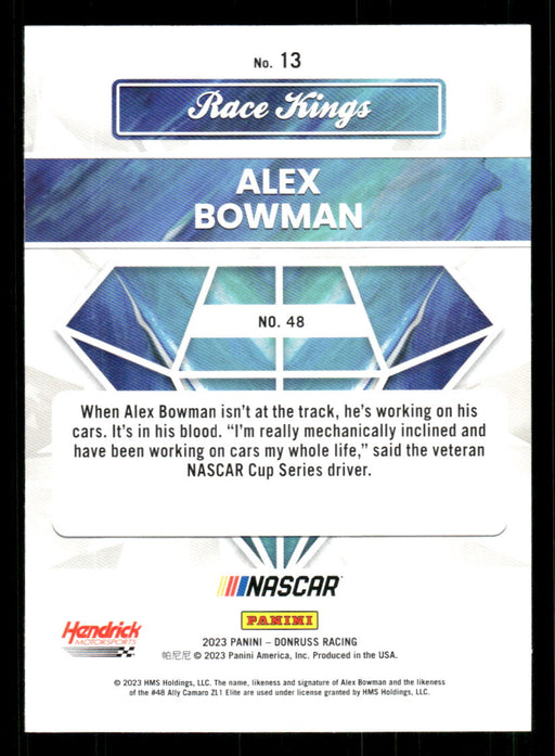 Alex Bowman 2023 Panini Donruss Racing Race Kings Base Back of Card