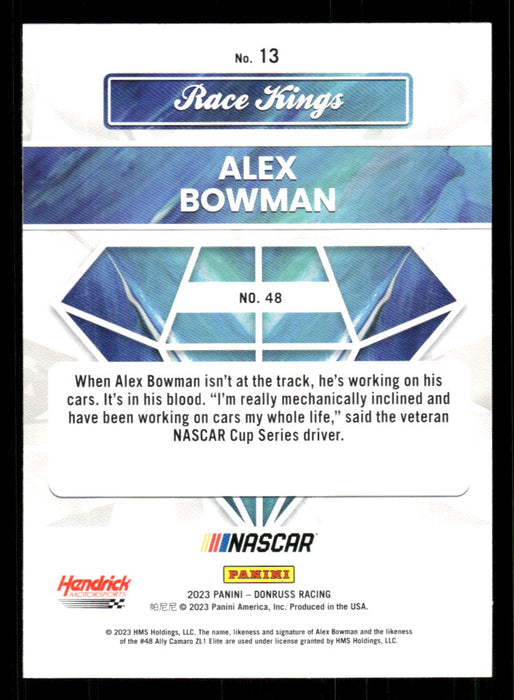 Alex Bowman 2023 Panini Donruss Racing Race Kings Base Back of Card