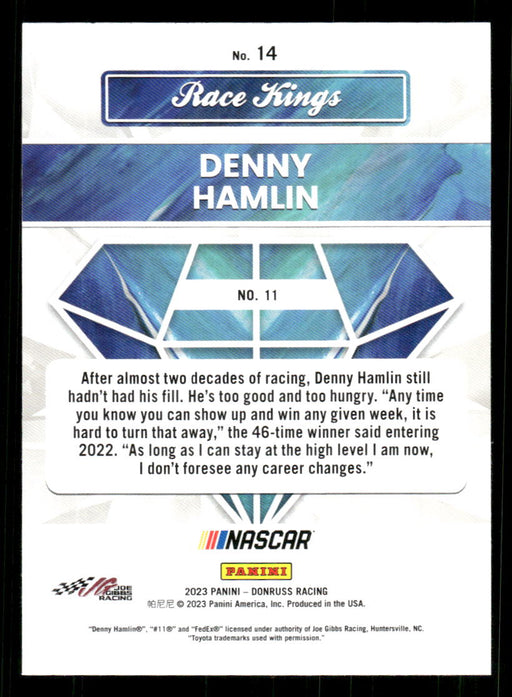 Denny Hamlin 2023 Panini Donruss Racing Race Kings Base Back of Card