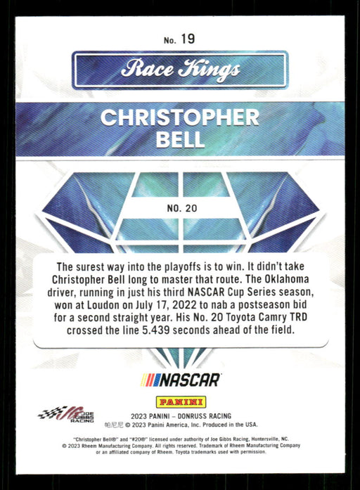 Christopher Bell 2023 Panini Donruss Racing Race Kings Base Back of Card