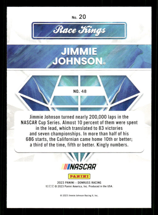 Jimmie Johnson 2023 Panini Donruss Racing Race Kings Base Back of Card