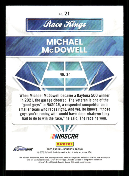 Michael McDowell 2023 Panini Donruss Racing Race Kings Base Back of Card