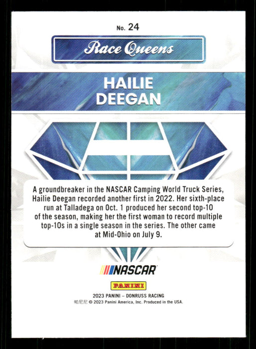 Hailie Deegan 2023 Panini Donruss Racing Race Kings Base Back of Card