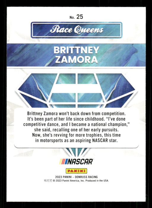 Brittney Zamora 2023 Panini Donruss Racing Race Kings Base Back of Card