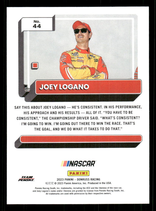 Joey Logano 2023 Panini Donruss Racing Drivers Base Back of Card