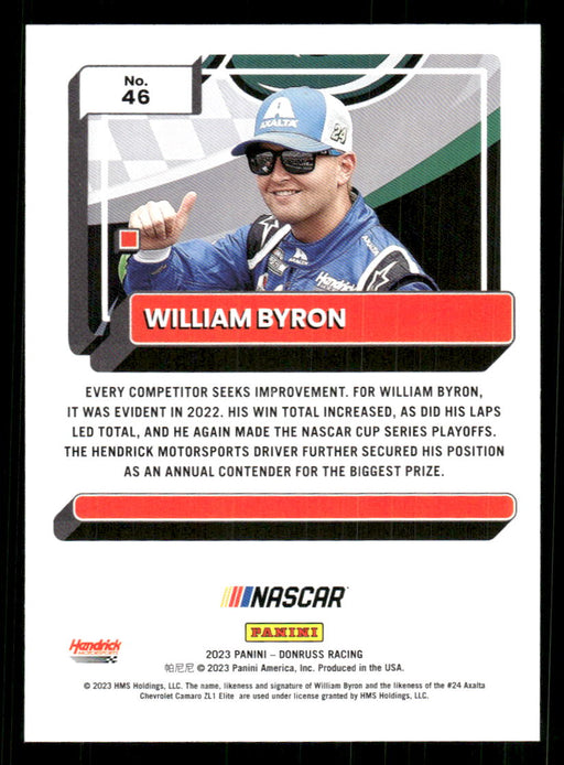 William Byron 2023 Panini Donruss Racing Drivers Base Back of Card