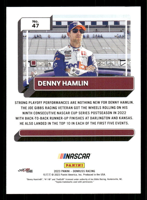 Denny Hamlin 2023 Panini Donruss Racing Drivers Base Back of Card