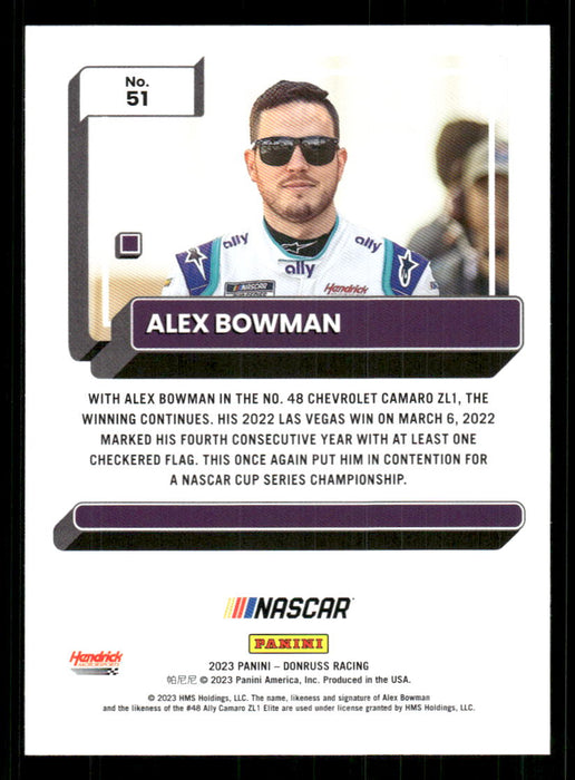 Alex Bowman 2023 Panini Donruss Racing Drivers Base Back of Card