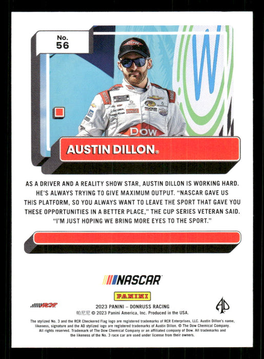 Austin Dillon 2023 Panini Donruss Racing Drivers Base Back of Card