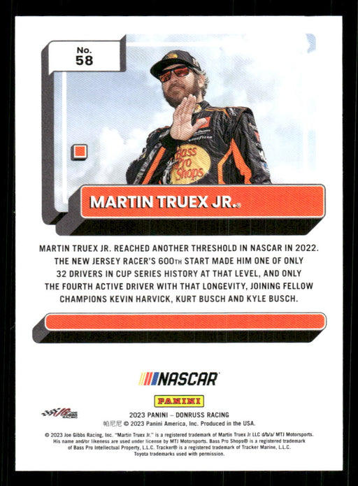 Martin Truex Jr. 2023 Panini Donruss Racing Drivers Base Back of Card