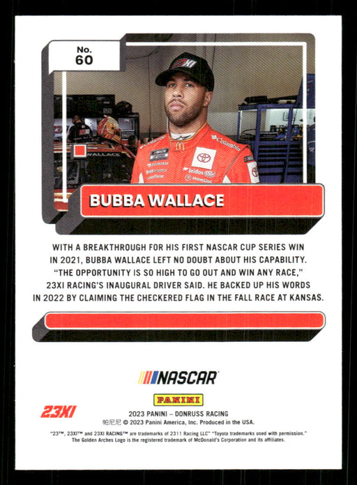 Bubba Wallace 2023 Panini Donruss Racing Drivers Base Back of Card