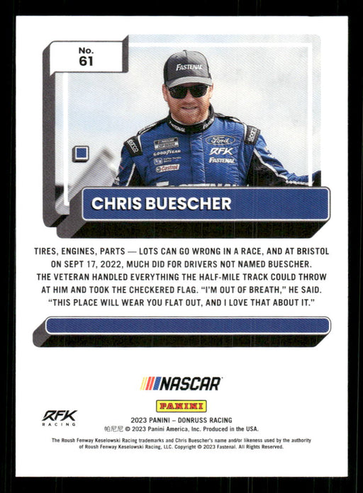 Chris Buescher 2023 Panini Donruss Racing Drivers Base Back of Card