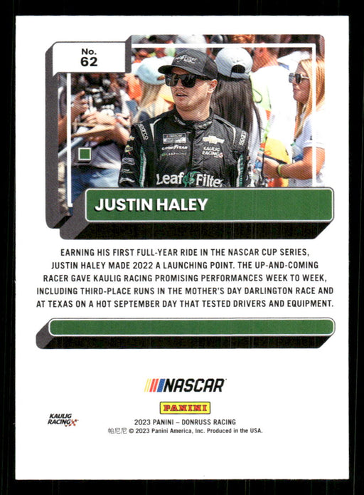Justin Haley 2023 Panini Donruss Racing Drivers Base Back of Card