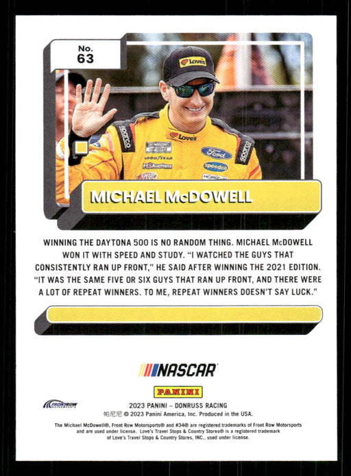 Michael McDowell 2023 Panini Donruss Racing Drivers Base Back of Card