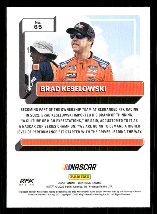 Brad Keselowski 2023 Panini Donruss Racing Drivers Base Back of Card