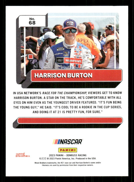 Harrison Burton 2023 Panini Donruss Racing Drivers Base Back of Card