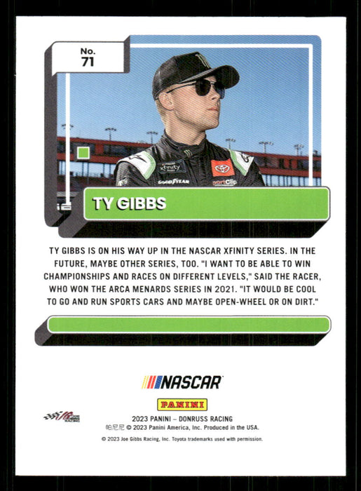 Ty Gibbs 2023 Panini Donruss Racing Drivers Base Back of Card