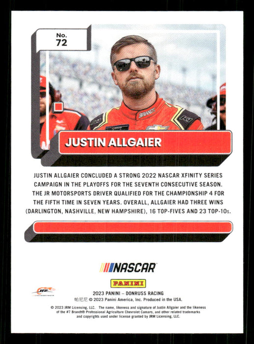 Justin Allgaier 2023 Panini Donruss Racing Drivers Base Back of Card